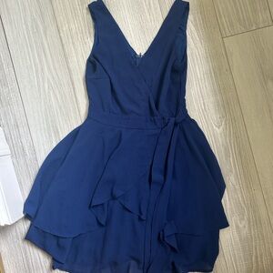 Chic Navy Blue V-Neck Mini Dress